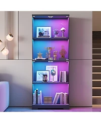 Vlsrka Glass Display Cabinet 4-Tier with Rgb Light and Security Lock