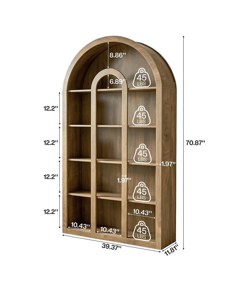 Tribesigns Set of 2 71 Inch Tall Bookshelf, 5-Tier Arched Bookcase with Open Shelves, Vintage Free-Standing Display Shelves