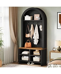 Tribesigns 70.87 Inch Hall Tree with Bench and Shoe Storage, Arched Coat Rack 4 Hooks Cubbies, Entryway