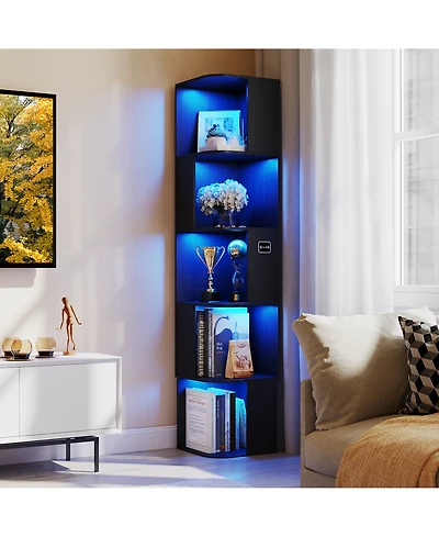 Vlsrka Freestanding Corner Bookshelf Display Cabinet with 3 Color Led Lights