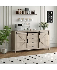 homfan 60 Inch Farmhouse Rustic Wood Sideboard Buffet with Sliding Barn Doors and 4 Drawers, Multi-use Coffee Bar Tv Console