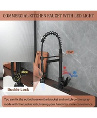 Phying Kitchen Sink Faucet with Led Pull Down Sprayer, Commercial Single Handle High Arc Kitchen Faucet