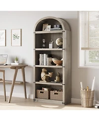 homfan Arched 5-Shelf Wooden Bookcase Cabinet with Doors - 71.65 Inch Tall Farmhouse Display Storage Rack Bookshelf for Home Office, Living Room