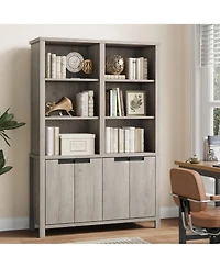 homfan 74.5 Inch Tall Bookshelf with Double Storage, 6-Tier Large Bookshelf, Wide Bookshelves with/ 12 Cubbies, Freestanding Bookcases