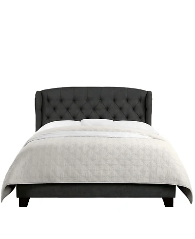 Boyel Living High Back Upholstered Bed Button Tufted Frame with Solid Wood Structure Soft Fabric Headboard