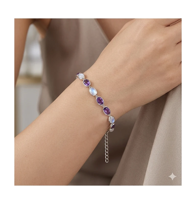 Simona Sterling Silver Oval Mop and Amethyst Gem Bracelet