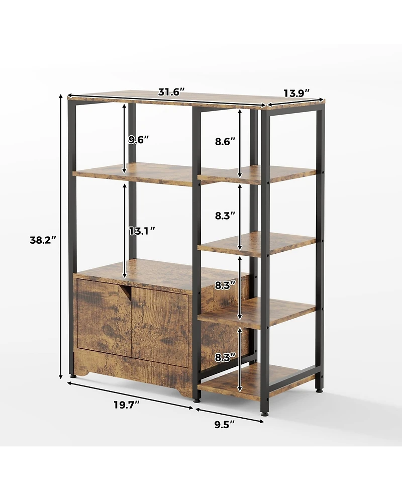 homfan Multifunctional 5-Tier Freestanding Bookshelf Modern Metal Frame, Storage Drawers, Particle Board Shelves