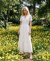 CeCe Women's Short-Sleeve Elastic Waist Maxi Dress