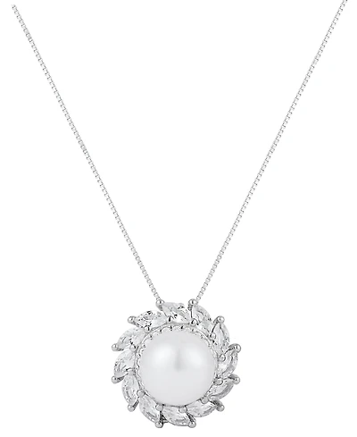 Belle de Mer Cultured Freshwater Pearl (8-9mm) & Lab-Grown Sapphire Pendant Necklace in 925 Sterling Silver