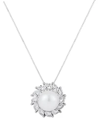 Belle de Mer Cultured Freshwater Pearl (8-9mm) & Lab-Grown Sapphire Pendant Necklace in 925 Sterling Silver