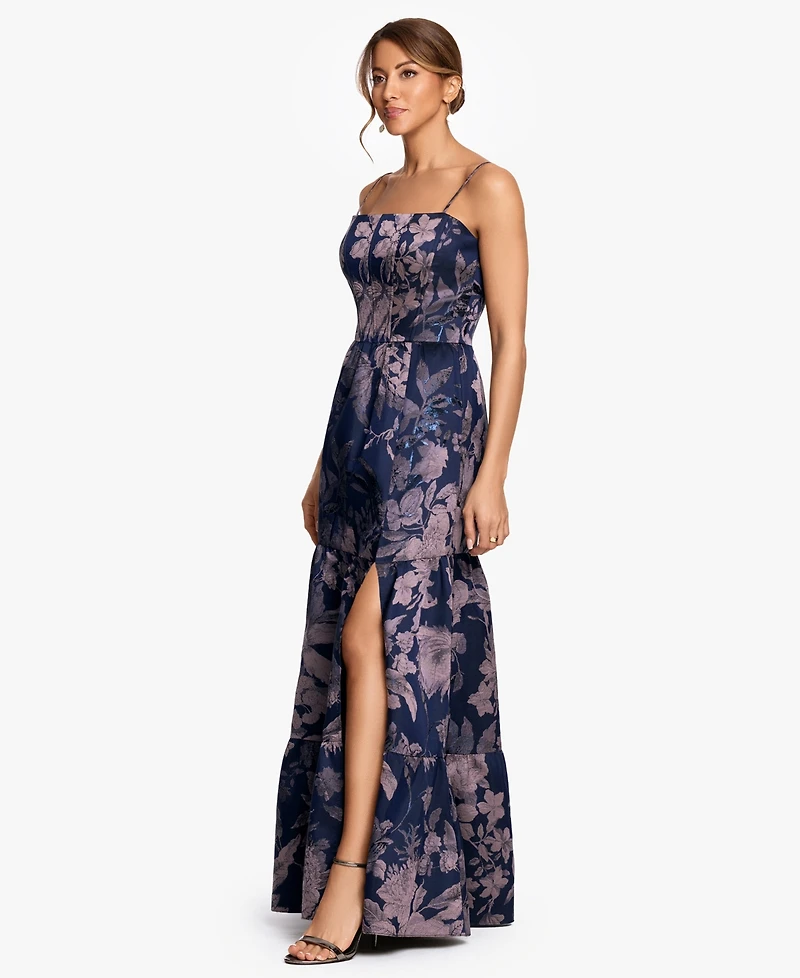 Betsy & Adam Women's Brocade Spaghetti Strap Corset Ball Gown