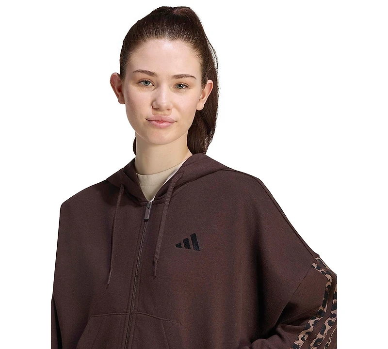 adidas Women's Seasonal Essentials Animal Print 3-Stripes Hooded Track Jacket