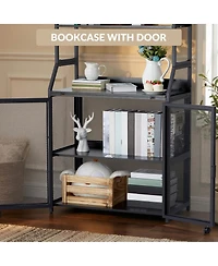 homfan 2-in-1 Desk with 6-Tier Bookshelf, Industrial Metal Frame Space-Saving Workstation Combo, Multi-Functional Home Office Study Furniture