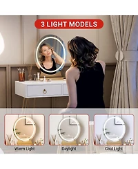 homfan Vanity Desk Set with Lighted Mirror, Soft Cushioned Stool, 3 Lighting Modes Dressing Table, 2 Drawers for Bedroom
