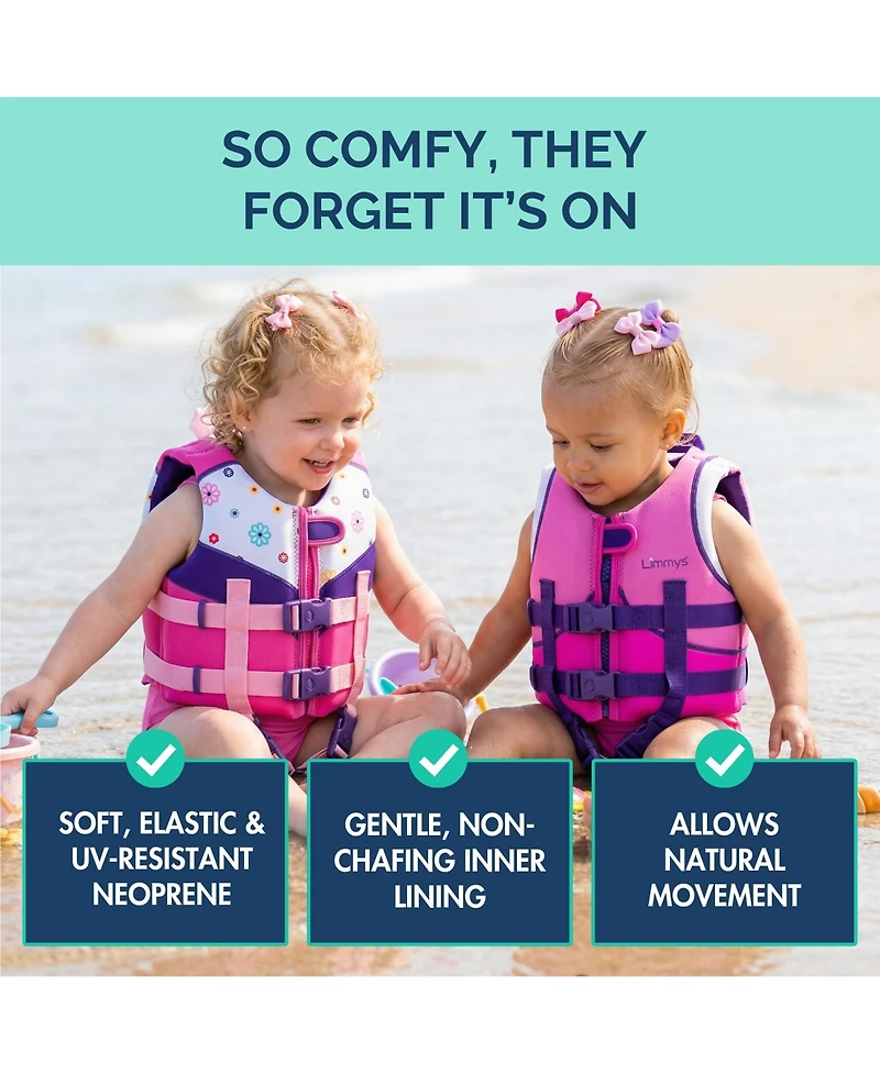 Limmys Swim Vest for Toddlers and Kids - Ce-Certified Foam Panel Swimming Aid, Award-Winning Design, Ykk Zip, Soft Neoprene Comfort