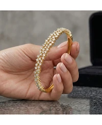 Sterling Silver with Rhodium Plated Clear Round Cubic Zirconia Cluster Style Bangle Bracelet