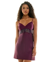 City Studios Juniors' Beaded Fringe Trim Satin Short Dress