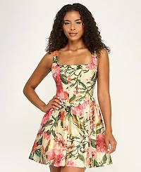 Seni & Cade Juniors' Printed Jacquard Square Neck Corset Drop-Waist Dress