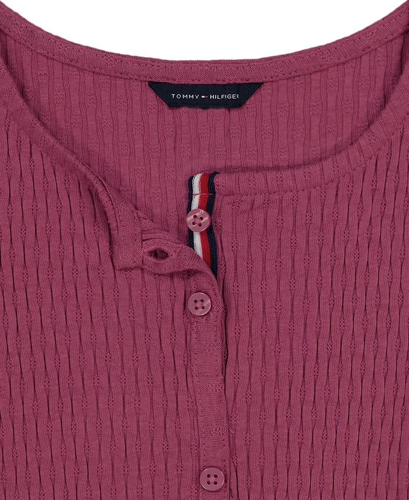Tommy Hilfiger Girls' 7-16 Pointelle Rib Short-Sleeve Top