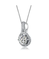 Genevive Sterling Silver with White Gold Plated Round Cubic Zirconia Drop Pendant Necklace