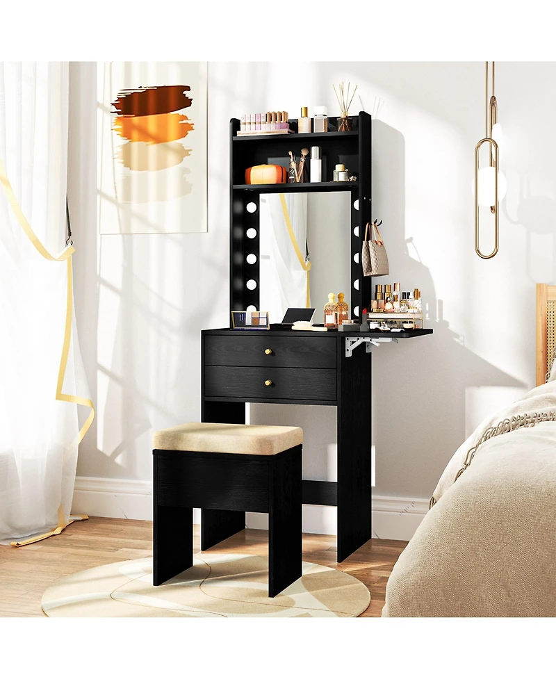 Slickblue Compact Vanity Desk Set with 3 Color Lighted Mirror
