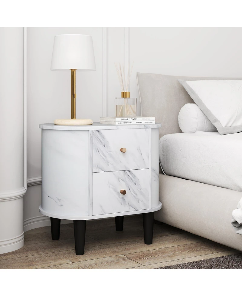 Slickblue 2 Drawer Nightstand Modern Faux Marble Bedside Table