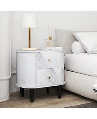 Slickblue 2 Drawer Nightstand Modern Faux Marble Bedside Table