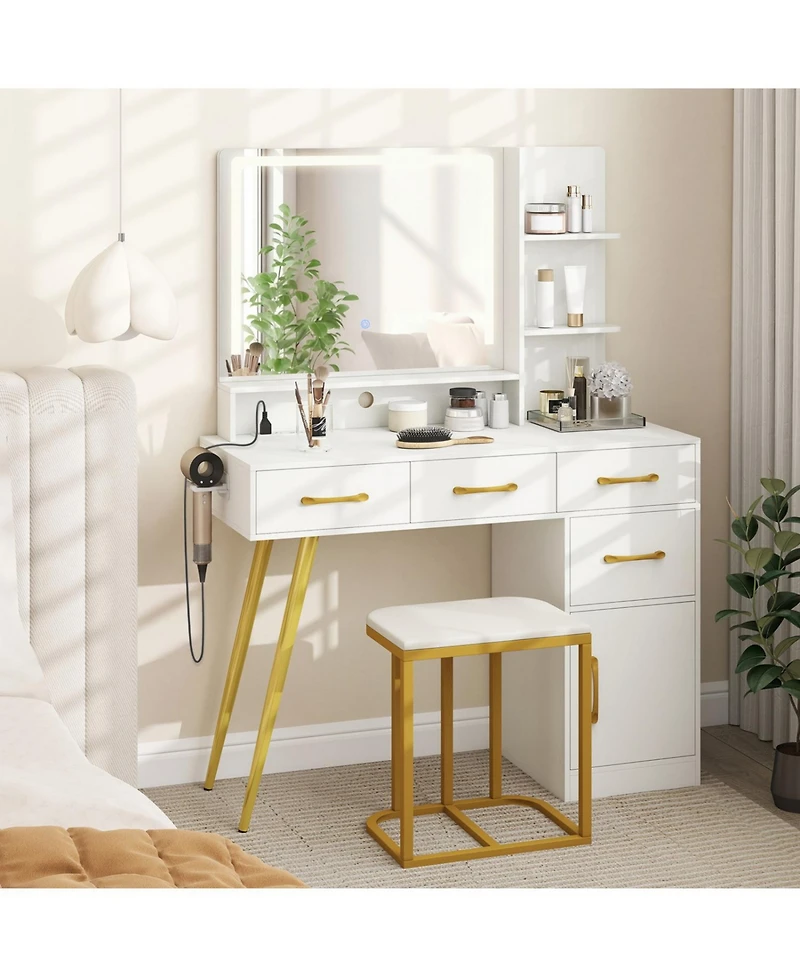 Slickblue Lighted Vanity Set with Adjustable Brightness Mirror and Makeup Table