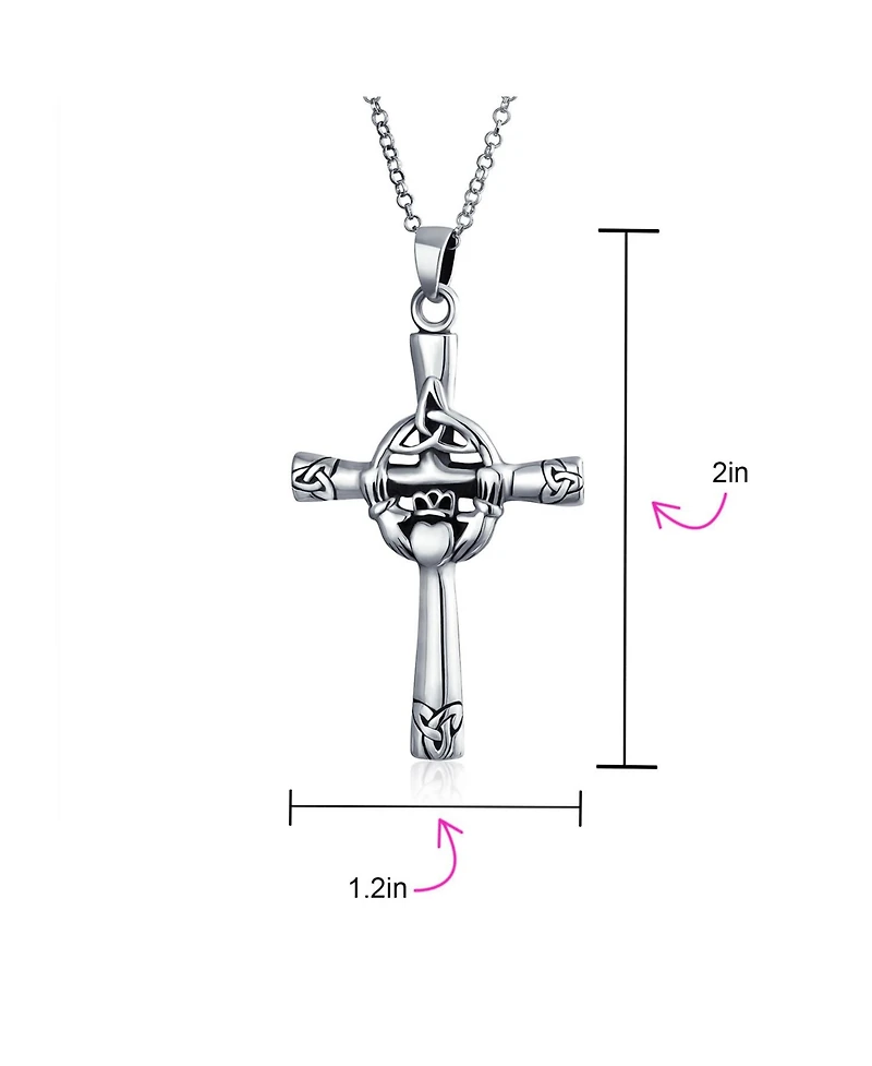 Bling Jewelry Celtic Claddagh Cross Pendant Necklace Trinity Infinity Knot Claddagh Oxidized .925 Sterling Silver