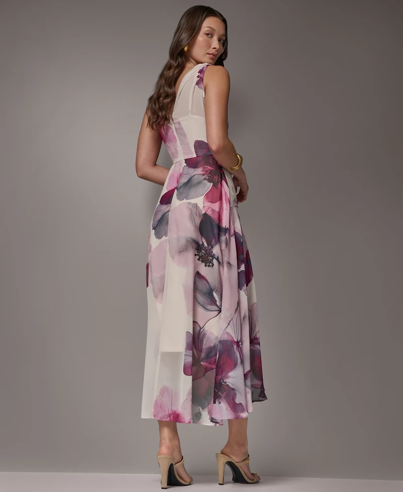 Donna Karan New York Women's Printed Chiffon Faux Wrap Midi Dress