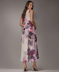 Donna Karan New York Women's Printed Chiffon Faux Wrap Midi Dress