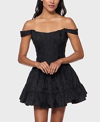 Alex & Sophia Juniors' Off-The-Shoulder Corset Bodice Jacquard Dress