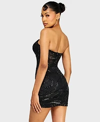 Alex & Sophia Juniors' Strapless V-Neck Sequin Beaded Dress