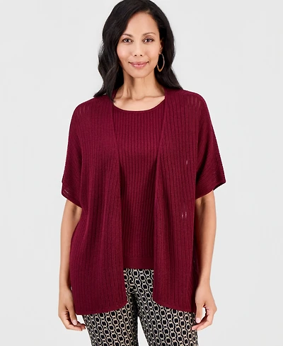 Jm Collection Women's Pointelle Open-Front Cardigan, Macy's Exclusive
