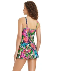 Beyond Control Women's Love Me or Leaf Underwire Square Neck Grommets One-Piece Swim Dress