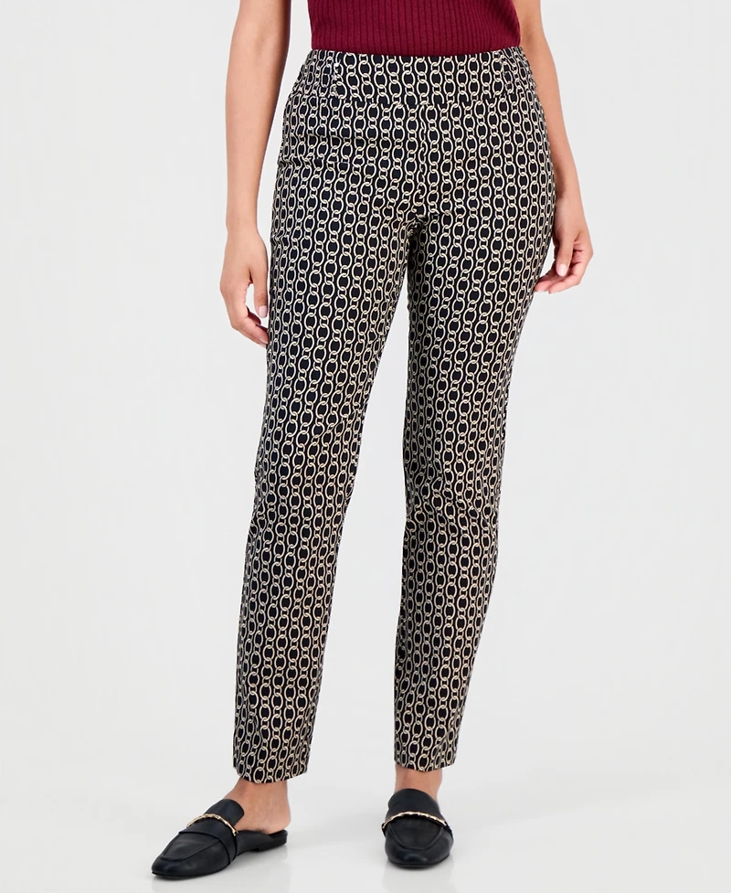 Jm Collection Women's Chain Rivet Pull-On Straight Geometric-Print Rayon-Blend Pants, Macy's Exclusive
