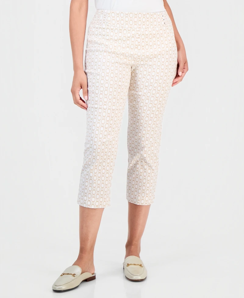 Jm Collection Women's Chain Rivet Capri Pull-On Mid-Rise Geometric Pants, Macy's Exclusive