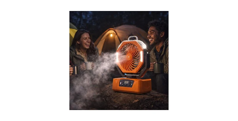 sonicgrace Rechargeable Camping Fan with Mist, Portable Battery Fan with Led Light, Remote, Oscillation, Usb Output and Timer for Outdoor, Rv