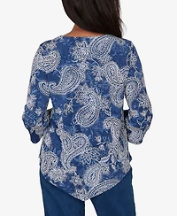 Alfred Dunner Women's Paisley Puff Printed Top