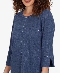 Alfred Dunner Women's Spliced Texture Metallic Studded Top
