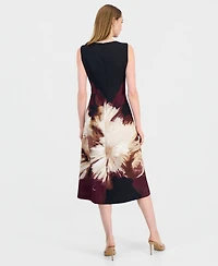 Anne Klein Women's Scuba Floral Print A-Line Midi Dress