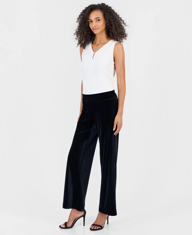 Anne Klein Women's Velvet High-Rise Pull-On Wide-Leg Pants