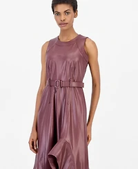 Anne Klein Women's Faux Leather Asymmetrical A-Line Dress