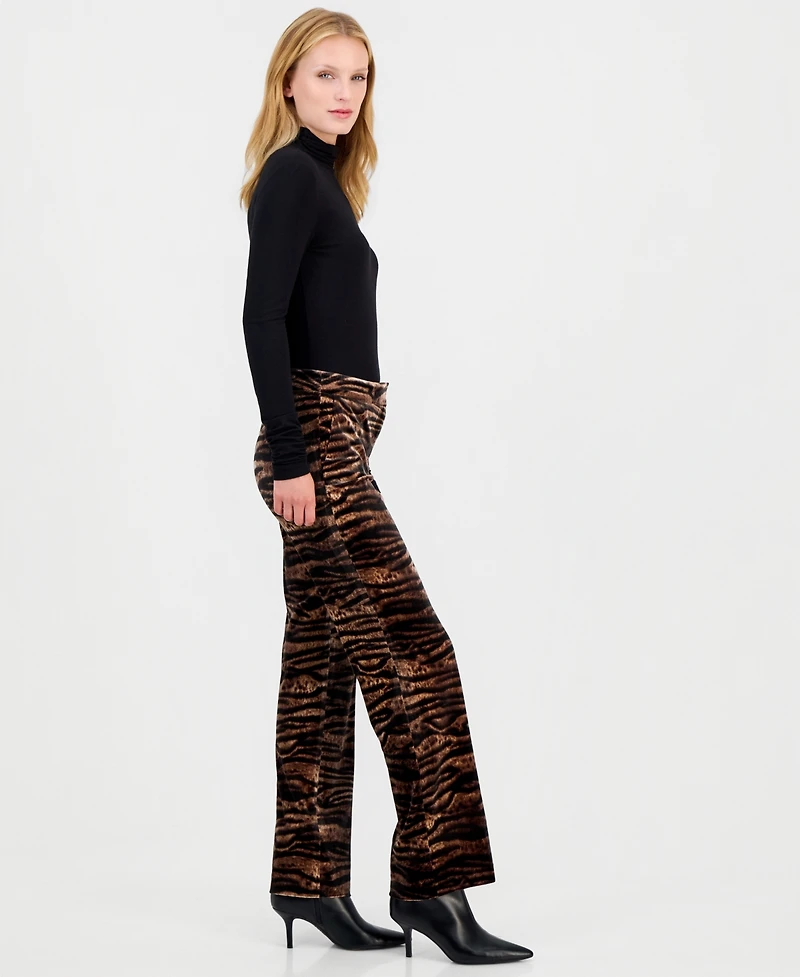 Anne Klein Women's Animal-Print Velvet Flare Pants