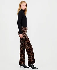 Anne Klein Women's Animal-Print Velvet Flare Pants