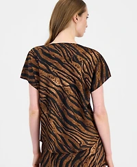 Anne Klein Petite Animal Print Cowl Neck Short-Sleeve Blouse
