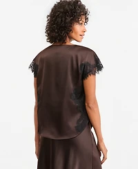 Anne Klein Women's Short-Sleeve Lace-Trim Satin Top