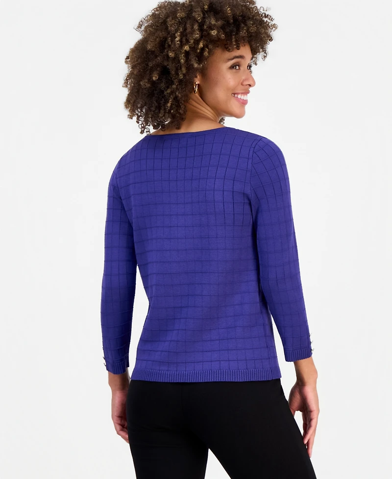 Kasper Women's Textured Boat-Neck 3/4-Sleeve Sweater
