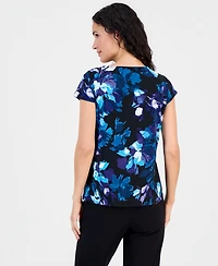 Kasper Women's Printed Cowl-Neck Cap-Sleeve Blouse