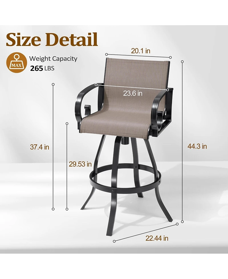 Pellebant Outdoor Patio Sunbrella Fabric Swivel Aluminum Bar Stools